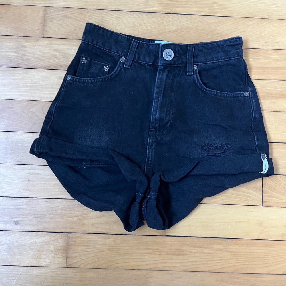 One Teaspoon High Waist Bandit Denim Shorts Faded Black Distressed Size 24
